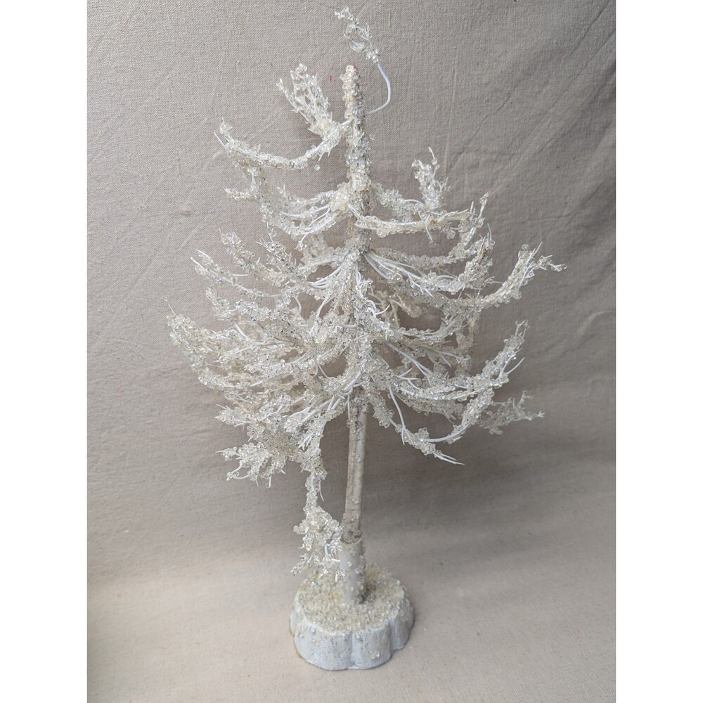 Loberon Grenville Icy Glass Beaded Mini Christmas Tree Frosted Winter Holiday